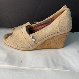 TOMS WOMEN'S CLASSIC ESPADRILLE WEDGE SANDAL CANVAS PLATFORM SHOES SIZE 8.5